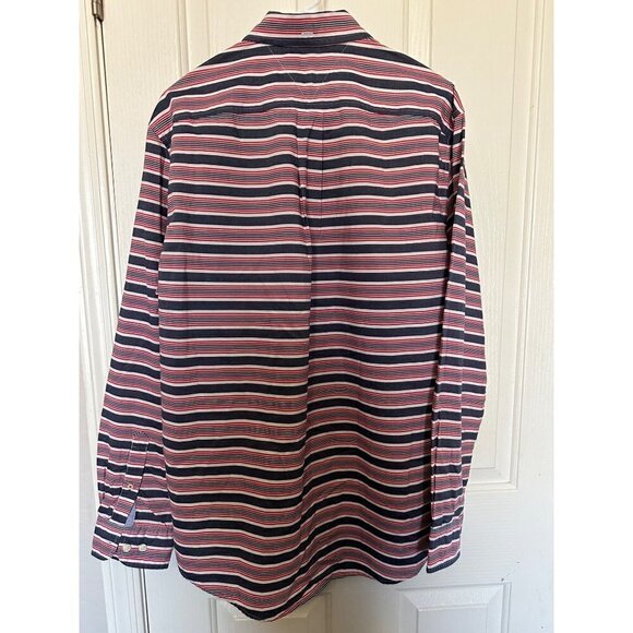 TOMMY HILFILGER Red White & Blue Striped Button Up Shirt Size Large Classic Fit - Picture 2 of 5